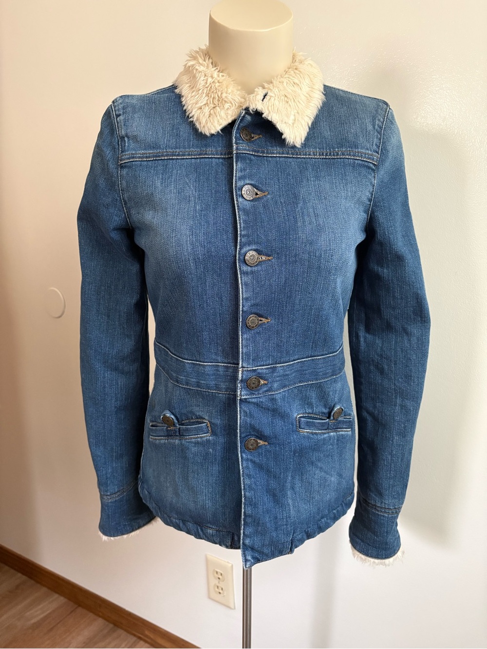 Vintage Earl Jean Sherpa Lined Denim Jacket ASO Rory Gilmore Girls Y2K Small